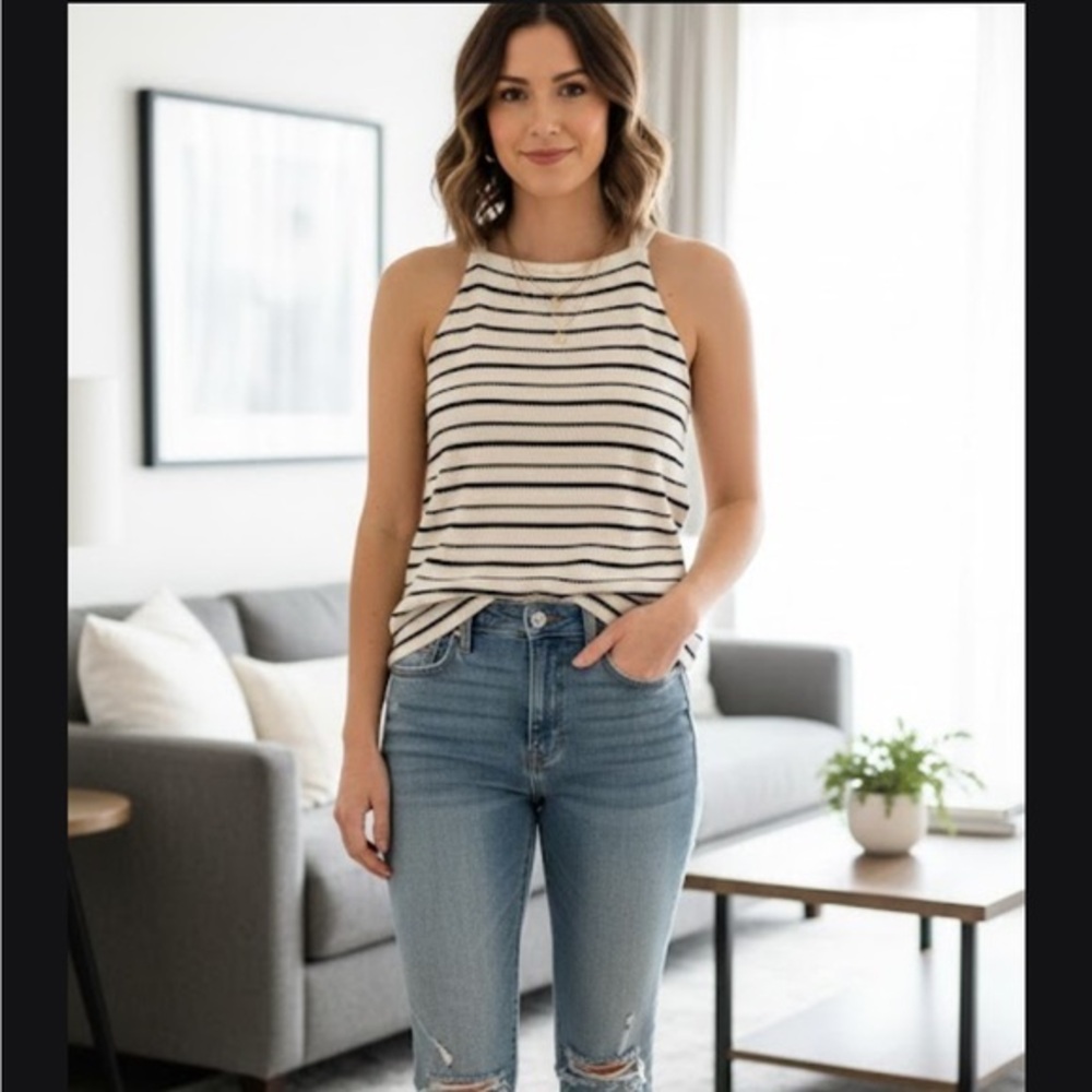 Madewell Ivory and Black Knit Top